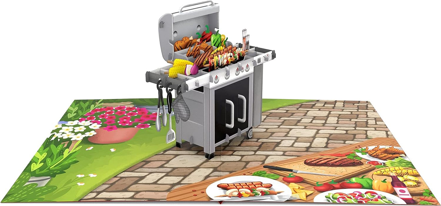 BBQ Grill 3D Greeting Fathers Day Card, Pop up Fathers Day Card, Birthday Card for DAD, Men, Husband, Brother, Boss, Friendship | with Message Note | Size 8 X 6 Inch