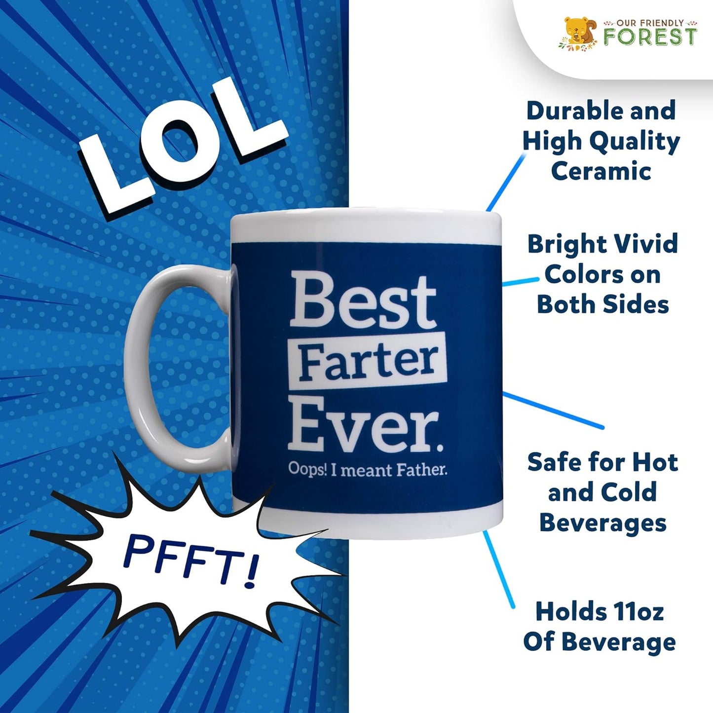 Farting Dad Coffee Mug - Best Farter Ever Oops I Meant Father - Funny Dad Mugs - 7 Fart Sounds - Fathers Day Mug - Father Gifts from Daughter Son & Wife - Mugs for Dad Birthday - Best Dad Mug